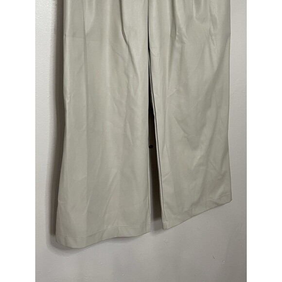Asos Design Women's 4 High Rise Faux Leather Beige Wide Leg Pants Pleated - Picture 4 of 8
